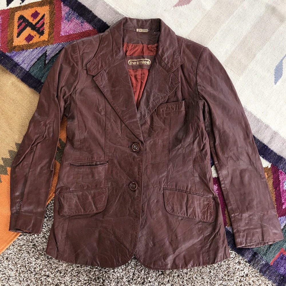 Vintage The Limited Genuine Leather Jacket Coat Size 13/XL Maroon Made In‎ Korea
